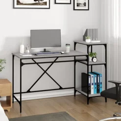 vidaXL Schreibtisch mit Regal Grau Sonoma 135x50x90 cm Holzwerkstoff