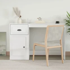 vidaXL Schreibtisch mit Schublade Hochglanz-Weiß 115x50x75 cm