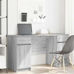 vidaXL Schreibtisch mit Tür Grau Sonoma 140 x 49 x 76 cm Holzwerkstoff