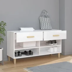vidaXL Schuhschrank Hochglanz-Weiß 102x35x55 cm Holzwerkstoff