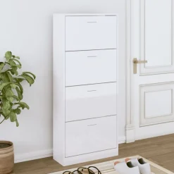vidaXL Schuhschrank Hochglanz-Weiß 63x24x147 cm Holzwerkstoff