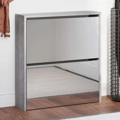 vidaXL Schuhschrank mit Spiegel 2 Fächer Grau Sonoma 63x17x67 cm