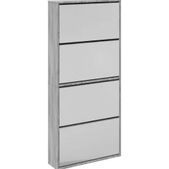 vidaXL Schuhschrank mit Spiegel 4 Fächer Grau Sonoma 63x17x134 cm