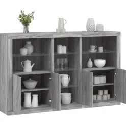 vidaXL Sideboard mit LED-Leuchten Grau Sonoma 162x37x100 cm