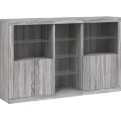 vidaXL Sideboard mit LED-Leuchten Grau Sonoma 162x37x100 cm