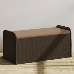 vidaXL Sitzbank mit Stauraum & Kissen Braun 115x51x52 cm Poly Rattan