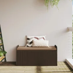vidaXL Sitzbank mit Stauraum & Kissen Braun 115x51x52 cm Poly Rattan