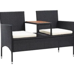 vidaXL 2-Sitzer-Gartenbank mit Teetisch 143 cm Poly Rattan Schwarz