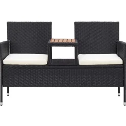 vidaXL 2-Sitzer-Gartenbank mit Teetisch 143 cm Poly Rattan Schwarz