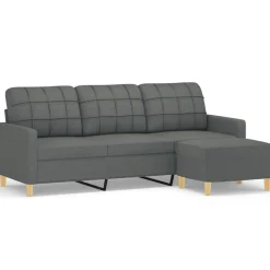 vidaXL 3-Sitzer-Sofa mit Hocker Dunkelgrau 180 cm Stoff