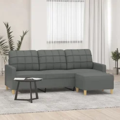 vidaXL 3-Sitzer-Sofa mit Hocker Dunkelgrau 180 cm Stoff