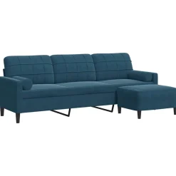 vidaXL 3-Sitzer-Sofa mit Hocker Blau 210 cm Samt