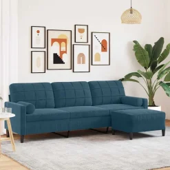 vidaXL 3-Sitzer-Sofa mit Hocker Blau 210 cm Samt