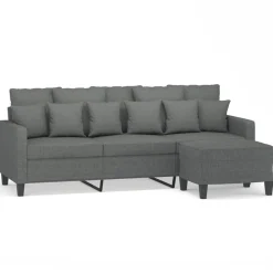 vidaXL 3-Sitzer-Sofa mit Hocker Dunkelgrau 180 cm Stoff