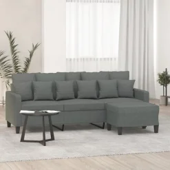 vidaXL 3-Sitzer-Sofa mit Hocker Dunkelgrau 180 cm Stoff