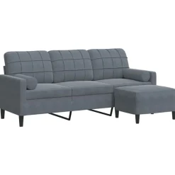 vidaXL 3-Sitzer-Sofa mit Hocker Dunkelgrau 180 cm Samt