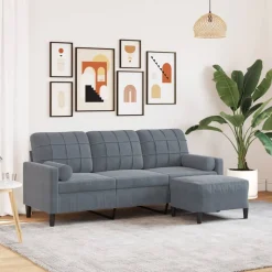 vidaXL 3-Sitzer-Sofa mit Hocker Dunkelgrau 180 cm Samt