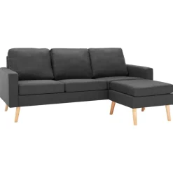 vidaXL 3-Sitzer-Sofa mit Hocker Dunkelgrau Stoff