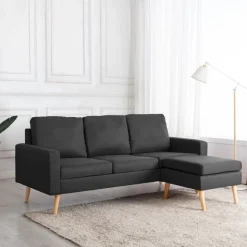 vidaXL 3-Sitzer-Sofa mit Hocker Dunkelgrau Stoff