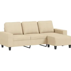 vidaXL 3-Sitzer-Sofa mit Hocker Creme 180 cm Stoff