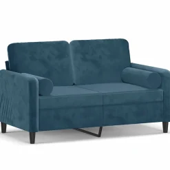 vidaXL 2-Sitzer-Sofa mit Zierkissen Blau 120 cm Samt