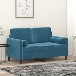 vidaXL 2-Sitzer-Sofa mit Zierkissen Blau 120 cm Samt