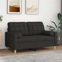 vidaXL 2-Sitzer-Sofa mit Zierkissen Schwarz 120 cm Stoff