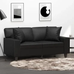 vidaXL 2-Sitzer-Sofa mit Zierkissen Schwarz 120 cm Kunstleder