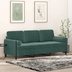 vidaXL 3-Sitzer-Sofa mit Zierkissen Dunkelgrün 180 cm Samt