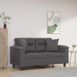 vidaXL 2-Sitzer-Sofa mit Zierkissen Grau 120 cm Kunstleder
