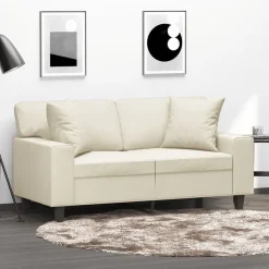 vidaXL 2-Sitzer-Sofa mit Zierkissen Creme 120 cm Kunstleder