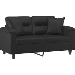 vidaXL 2-Sitzer-Sofa mit Zierkissen Schwarz 120 cm Kunstleder