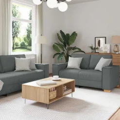 vidaXL Sofa 3 pcs Dunkelgrau 220 x 80 x 84 cm Leinenmischgewebe