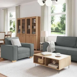 vidaXL Sofa 3 pcs Dunkelgrau 220 x 80 x 84 cm Leinenmischgewebe