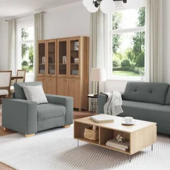 vidaXL Sofa 3 pcs Dunkelgrau 221 x 80 x 80 cm Leinenmischgewebe
