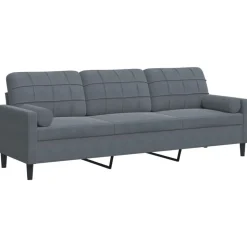 vidaXL Sofa 3-Sitzer mit Zierkissen Dunkelgrau 210 cm Samt