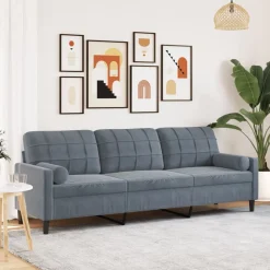 vidaXL Sofa 3-Sitzer mit Zierkissen Dunkelgrau 210 cm Samt