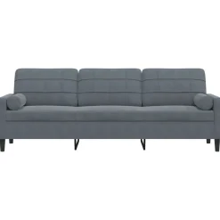 vidaXL Sofa 3-Sitzer mit Zierkissen Dunkelgrau 210 cm Samt