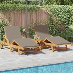vidaXL Sonnenliege 2 pcs Taupe 200 x 67 x 84 cm Massivholz Akazie