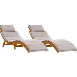 vidaXL Sonnenliege mit Kissen 2 pcs Taupe Massivholz Akazie
