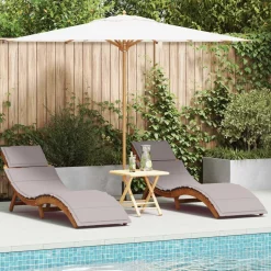 vidaXL Sonnenliege mit Kissen 2 pcs Taupe Massivholz Akazie