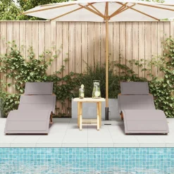 vidaXL Sonnenliege mit Kissen 2 pcs Taupe Massivholz Akazie