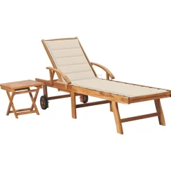 vidaXL Sonnenliege mit Tisch und Auflage Massivholz Teak