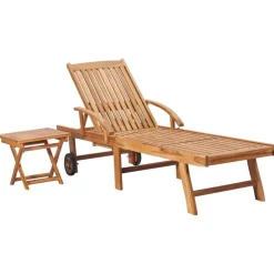 vidaXL Sonnenliege mit Tisch und Auflage Massivholz Teak