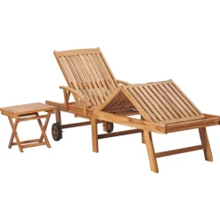 vidaXL Sonnenliege mit Tisch und Auflage Massivholz Teak
