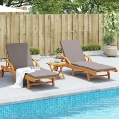 vidaXL Sonnenliegen 2 Stk. mit Tisch Massivholz Akazie