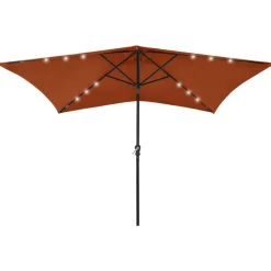 vidaXL Sonnenschirm mit LEDs und Stahl-Mast Terrakottarot 2x3 m