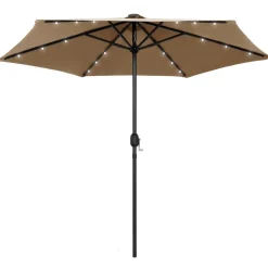 vidaXL Sonnenschirm mit LED-Beleuchtung und Alu-Mast 270 cm Taupe