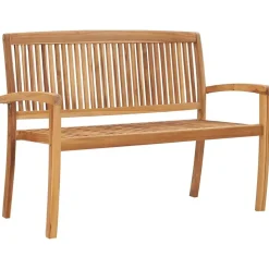 vidaXL Stapelbare Gartenbank mit Auflage 128,5 cm Massivholz Teak