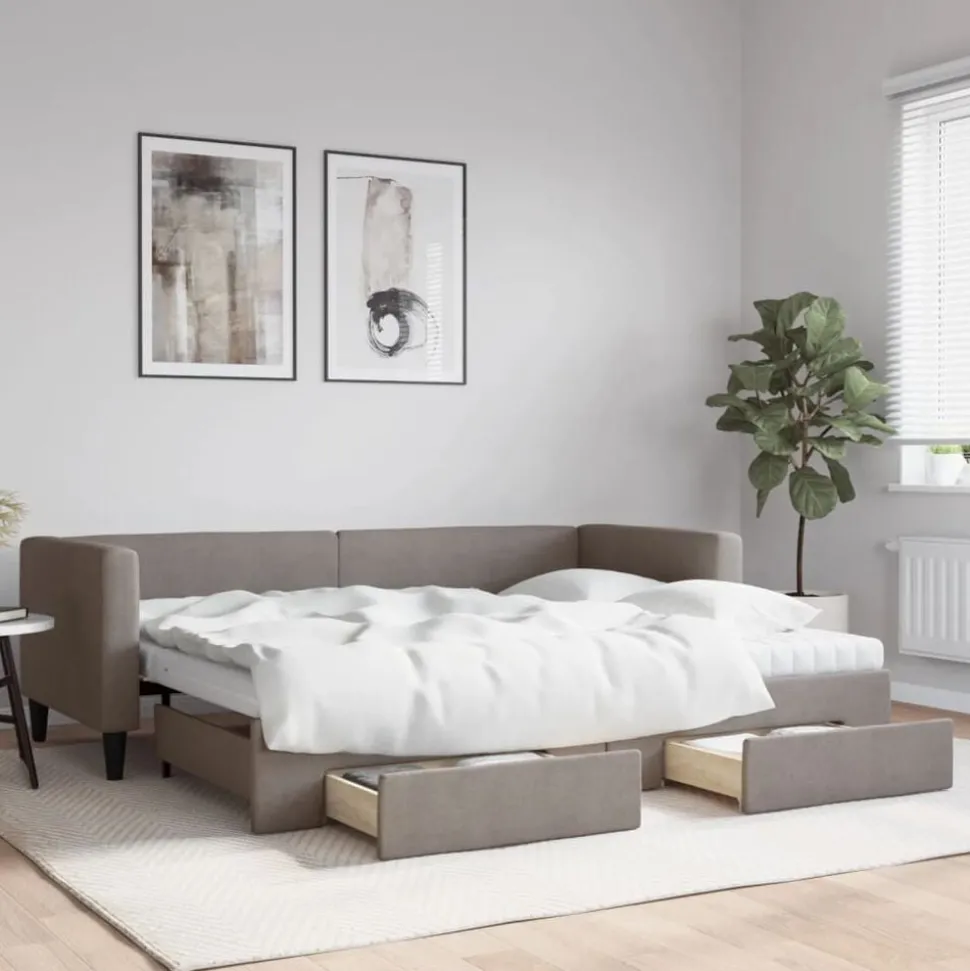 vidaXL Tagesbett Ausziehbar mit Schubladen Taupe 80x200 cm Stoff